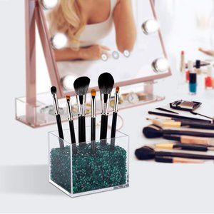 Acrylic Makeup Brush Holder with Acrylic Diamonds
